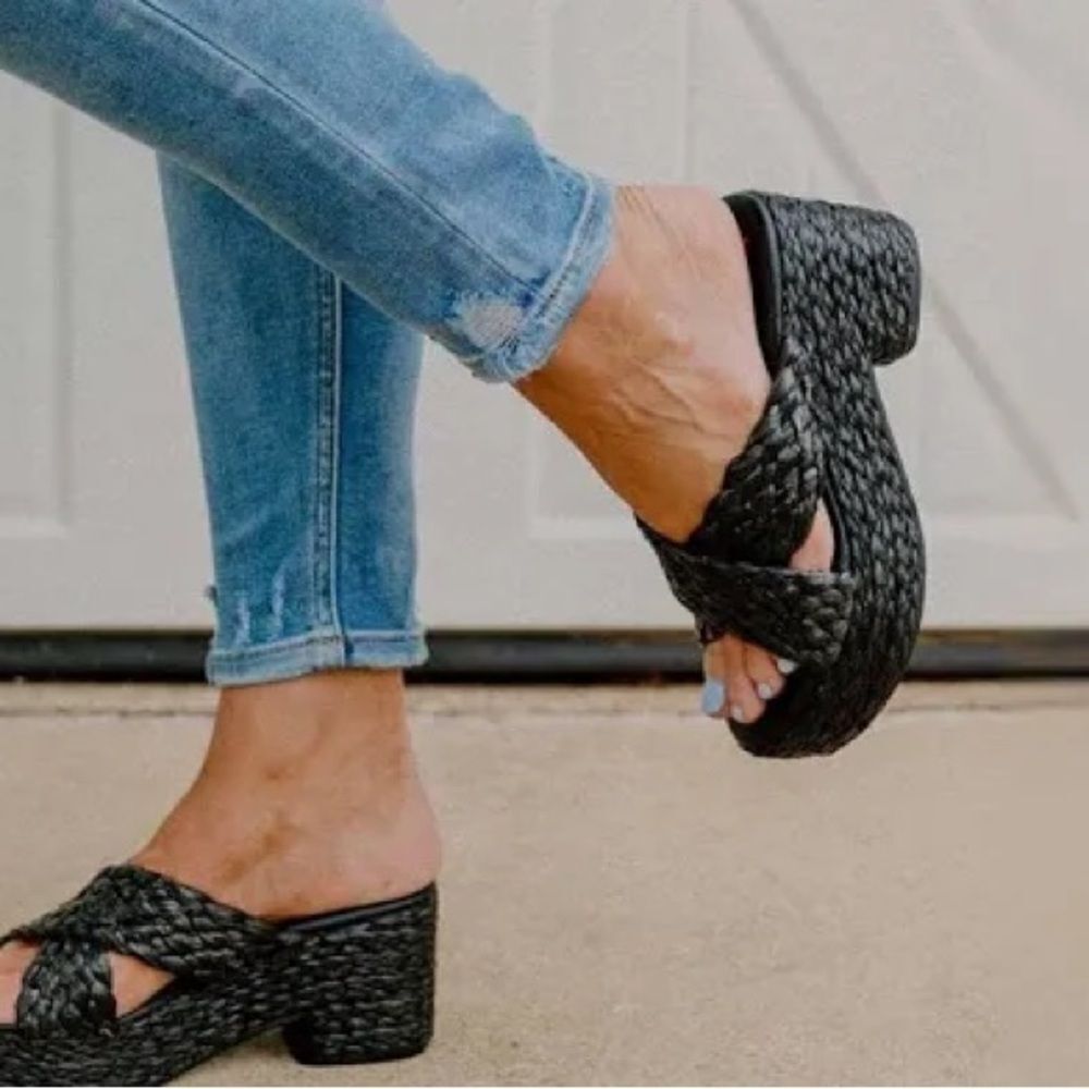 Beach by Matisse BLACK Women's Reflection Raffia Platform Sandal US 8
